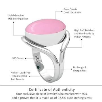 JEWELOPORIUM Pink Rose Quartz Silver Ring, Size 7