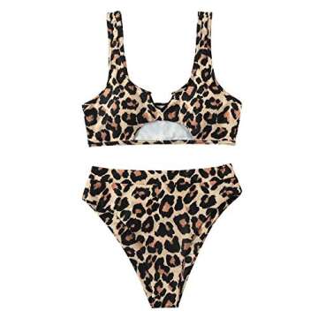 RUUHEE Women Bikini Sets Cutout Cheeky High Waisted Tie Dye 2 Piece Bathing Suit (Small, 0113Leopard)