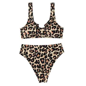 RUUHEE Women Bikini Sets Cutout Cheeky High Waisted Tie Dye 2 Piece Bathing Suit (Small, 0113Leopard)