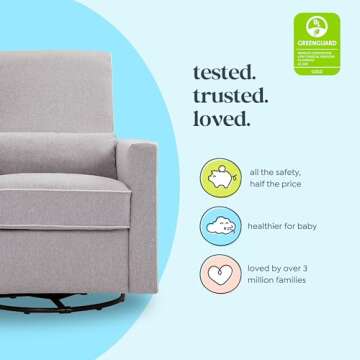 DaVinci Piper Upholstered Recliner and Swivel Glider in Grey with Cream Piping, Greenguard Gold & CertiPUR-US Certified