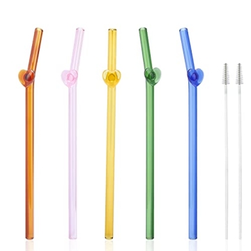 Neatnsharp Glass Heart Straws with Cleaning Brush - Cute Colorful Heart Glass Straws for Smoothies, ...