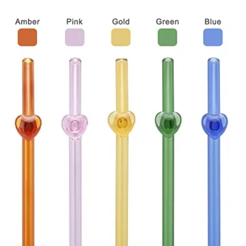 Cute Heart Glass Straws - Colorful, Shatter Resistant & Reusable