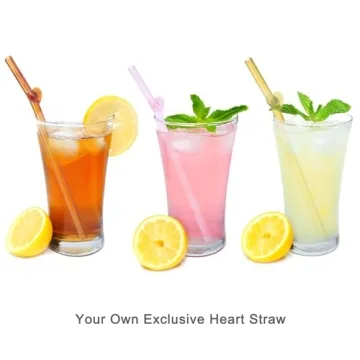 Cute Heart Glass Straws - Colorful, Shatter Resistant & Reusable