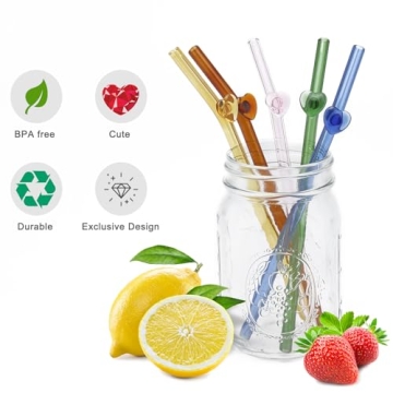 Cute Heart Glass Straws - Colorful, Shatter Resistant & Reusable