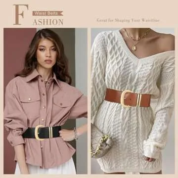 WHIPPY Women Wide Elastic Waist Belt with Gold Buckle