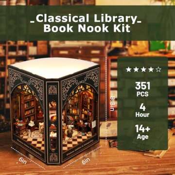 Vintage Book Nook Kit: Create Your Own DIY Miniature Library with LED Lighting