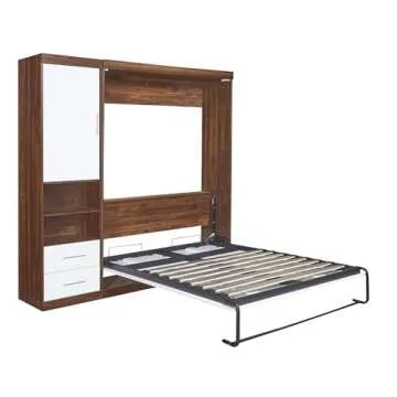 Full Murphy Bed Space-Saving Wall Bed with Cabinet, Drawers and Storage Shelves for Multipurpose Guest Room or Home Office