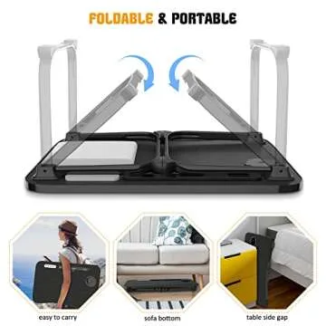 Fayquaze Portable Foldable Laptop Bed Table with USB Charge Port Storage Drawer and Cup Holder,Lap Desk Laptop Stand Serving Tray for Eating, Reading and Working