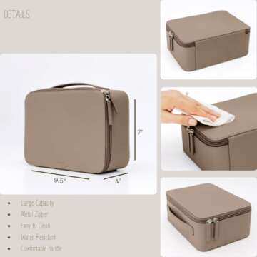 MELINE Leather Makeup Bag with Brush Holder,Travel Cosmetic Case for Women,Large Capacity Waterproof...