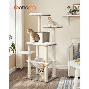 Feandrea Cat Tree, 54.3-Inch Modern Cat Tower for Indoor Cats, Multi-Level Cat Condo, Ultra-Soft Plu...