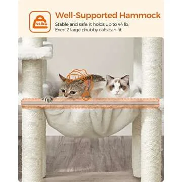 Feandrea Cat Tree, 54.3-Inch Modern Cat Tower for Indoor Cats, Multi-Level Cat Condo, Ultra-Soft Plush, Scratching Posts, Hammock, Removable, Washable Cushions, Heather Greige UPCT164G01