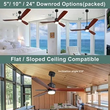 Sofucor 60 Inch Modern Wood Ceiling Fan with Remote & Lights