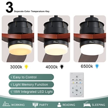 Sofucor 60 Inch Modern Wood Ceiling Fan with Remote & Lights