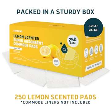 Lunderg Lemon Scented Super Absorbent Commode Pads - Medical Grade Value Pack 250 Count - for Disposable Bedside Commode Liners, Adult Chairs, Portable Buckets & Camping Toilet Bags - Light Scent