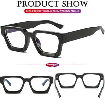 AIEYEZO Square Thick Frame Glasses for Women Men Fashion Blue Light Glasses Trendy Chic Computer Eyeglasses (Black)