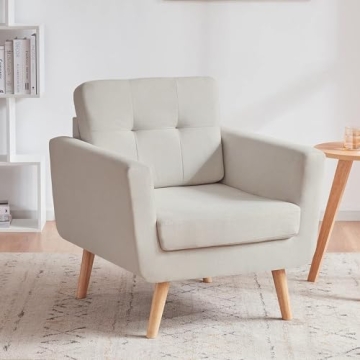 Tbfit Linen Fabric Accent Chair, Mid Century Modern Armchair for Living Room, Bedroom Button Tufted ...