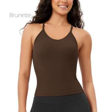 ODODOS Women's 3-Pack Seamless Cami Tops Ribbed Camisole Tank Top, Brunette+Clay+Mushroom, Medium/Large
