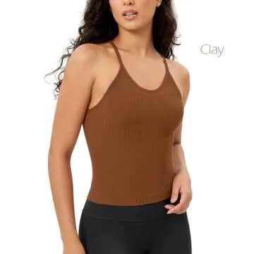 ODODOS Women's 3-Pack Seamless Cami Tops Ribbed Camisole Tank Top, Brunette+Clay+Mushroom, Medium/Large