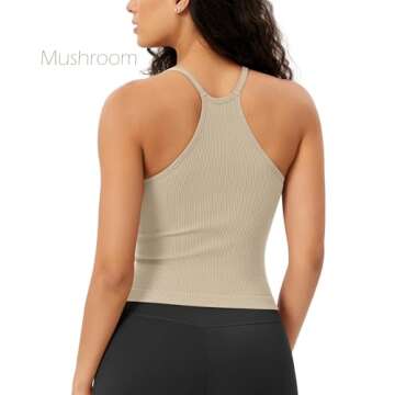 ODODOS Women's 3-Pack Seamless Cami Tops Ribbed Camisole Tank Top, Brunette+Clay+Mushroom, Medium/Large