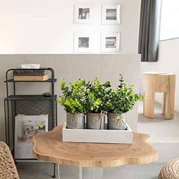 Dahey Decorative Galvanized Metal Pots Centerpiece Decor Wood Tray with Artificial Plant, 3 Buckets ...