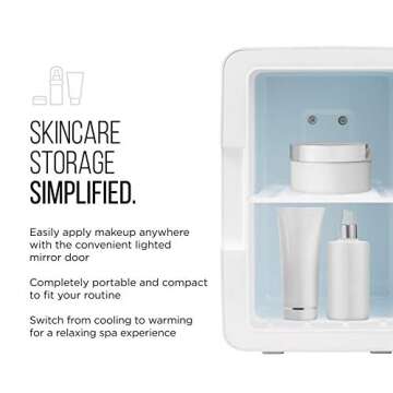 Chefman - Iceman Mirrored Beauty Fridge With LED Lighting, 6L Portable White Mini Refrigerator, Skin...