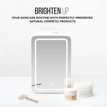 Chefman - Iceman Mirrored Beauty Fridge With LED Lighting, 6L Portable White Mini Refrigerator, Skin Care, Makeup Storage, Chill Cosmetics & Face Masks, Small For Desktop Or Travel, Cool & Heat