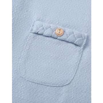 Uikue Women's Vintage Tweed Dress Short Sleeve Crew Neck A-line Shift Dress for Work, Casual Black Mini Skirt Dresses(Light Blue,M