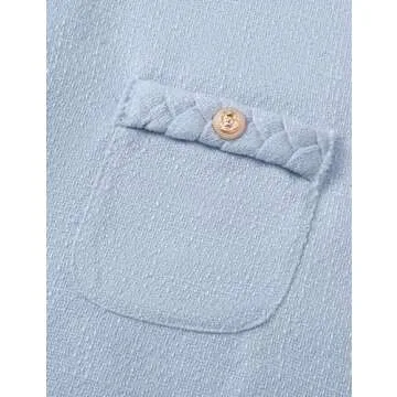 Uikue Women's Vintage Tweed Dress Short Sleeve Crew Neck A-line Shift Dress for Work, Casual Black Mini Skirt Dresses(Light Blue,M