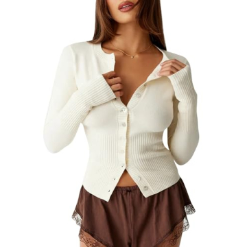 KIGRAD Women’s Open Front Button Up Cropped Cardigan