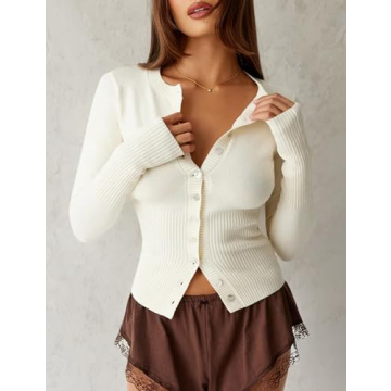 KIGRAD Women’s Open Front Button Up Cropped Cardigan