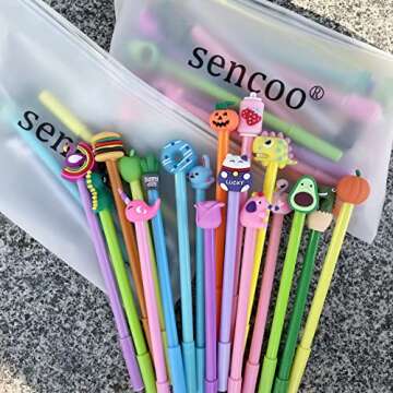 sencoo 24 pack Cute Cartoon Gel Black Ink Pens Assorted Style Writing Pens for Kiddos Birthday Prese...