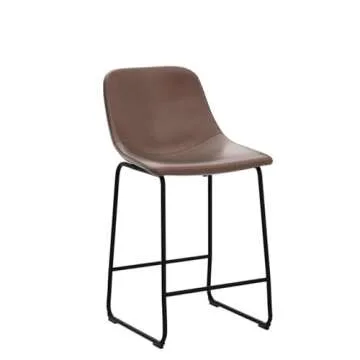 TAVR Furniture Counter Stools Set of 2, 24 inch Counter Height Bar Stools Hold up to 500 lbs, Armless Counter Height Chairs with Metal Legs & Soft Backrest for Kitchen Island Coffee Shop, Brown