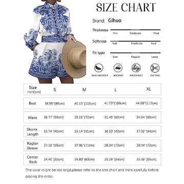 Gihuo Womens Boho Print Long Sleeve Top High Waist Shorts Sets 2 Piece Outfits Tropical Romper Summer Matching Set(Blue-Large)