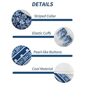 Gihuo Womens Boho Print Long Sleeve Top High Waist Shorts Sets 2 Piece Outfits Tropical Romper Summer Matching Set(Blue-Large)