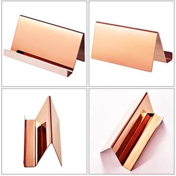 Maxdot 2 Pack Stainless Steel Business Cards Holders Desktop Credit Name Card Display Organizer for Business Mental Name Case Rack for Office Home Daily Use(Rose Gold)
