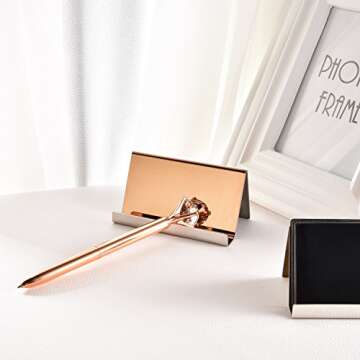 Maxdot 2 Pack Stainless Steel Business Cards Holders Desktop Credit Name Card Display Organizer for Business Mental Name Case Rack for Office Home Daily Use(Rose Gold)