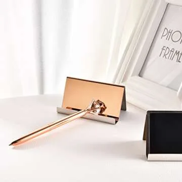 Maxdot 2 Pack Stainless Steel Business Cards Holders Desktop Credit Name Card Display Organizer for Business Mental Name Case Rack for Office Home Daily Use(Rose Gold)