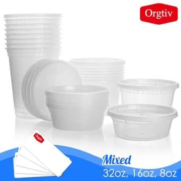 Orgtiv [48 Sets-8,16,32oz Plastic Deli Containers with Lids,Freezer Food Storage Containers Airtight,Disposable Take out Deli Cups for Soup Slime Meal Prep Leftover,BPA Free Clear Round Food Box