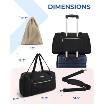 BAGSMART 31L Quilted Weekender Duffle Bag for Travel