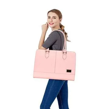 MOSISO Women Laptop Tote Bag (15-16 inch), PU Leather Large Capacity with 3 Layer Compartments Business Work Briefcase Shoulder Laptop Bag,Rose Quartz