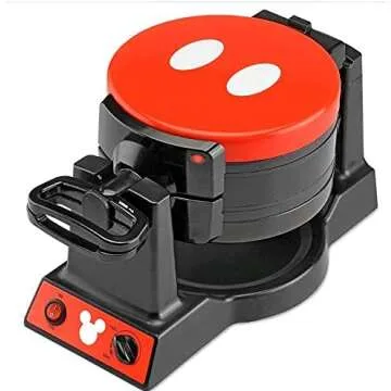 Disney Mickey Mouse MIC-62 Double Flip Waffle Maker, 6 Mini Waffles, Black & Red