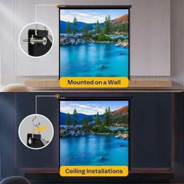 VIVOHOME Projector Screen Pull Down, 1:1 120 Inch Retractable Projection Screen, HD 4K Manual Pull Movie Screen for Home Theater, Cinema, Office (84x84 Inch Black)