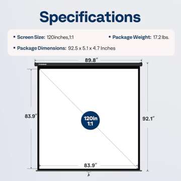 VIVOHOME Projector Screen Pull Down, 1:1 120 Inch Retractable Projection Screen, HD 4K Manual Pull Movie Screen for Home Theater, Cinema, Office (84x84 Inch Black)