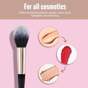 Profusion Cosmetics Artistry Series Round Tapered Powder Brush, Dense Application of Powder Products With Soft Touch Matte Finish, Waved Handle for Optimum Grip, and Lightweight Balance