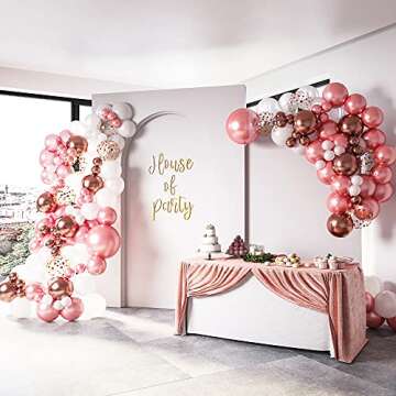 HOUSE OF PARTY Rose Gold Balloon Arch Kit - 160 Pcs | White, Pink, Silver Confetti, Dusty Rose Gold ...