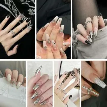 80PCS Cross Nail Charms for Acrylic Nails, 3D Silver Chrome Nail Charms with Vintage Gothic Retro Punk Crosses Hearts Skulls Mixed Nail Charms for DIY Nail Art Decoration Accessories