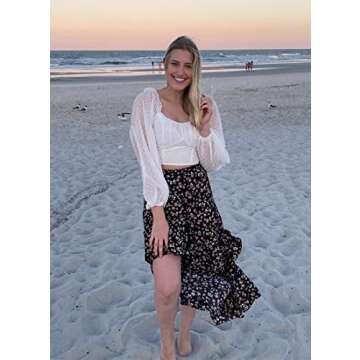 BTFBM Boho Floral Maxi Skirt for Spring Summer Style