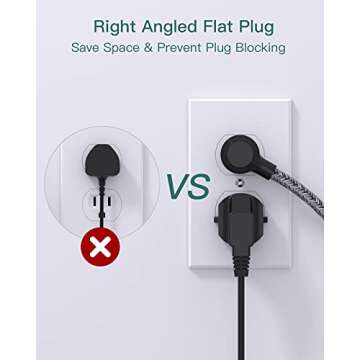 Addtam Power Strip ETL Certificate Flat Plug Extension Cord with 3 USB Ports, 5 Feet Braided Cord, Desktop Small Travel Power Strip for Cruise Ship, Home, Office Black