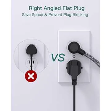 Addtam Power Strip ETL Certificate Flat Plug Extension Cord with 3 USB Ports, 5 Feet Braided Cord, Desktop Small Travel Power Strip for Cruise Ship, Home, Office Black