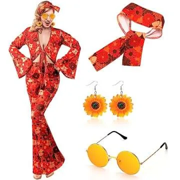Foaincore 6 Pcs 70s Disco Outfits for Women Hippie Costume Set Flared Pants Headband Earring Sunglas...